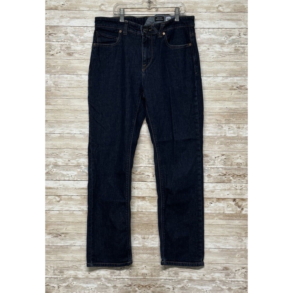 Volcom Solver Modern Straight Fit Jeans Mens 32x29 Blue Denim Y2K Button Zip